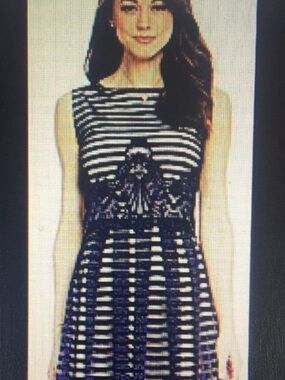 New ANTONIO MELANI Navy Striped Lace-Detail Sleeveless Dress size 4 XS/S